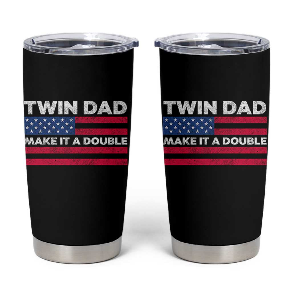 Retro Twin Dad Tumbler Cup Make It A Double US Flag Fathers Day