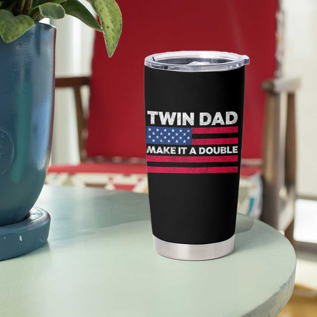 Retro Twin Dad Tumbler Cup Make It A Double US Flag Fathers Day