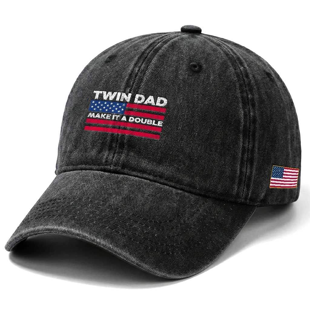 Retro Twin Dad Washed Cotton Baseball Cap Make It A Double US Flag Fathers Day