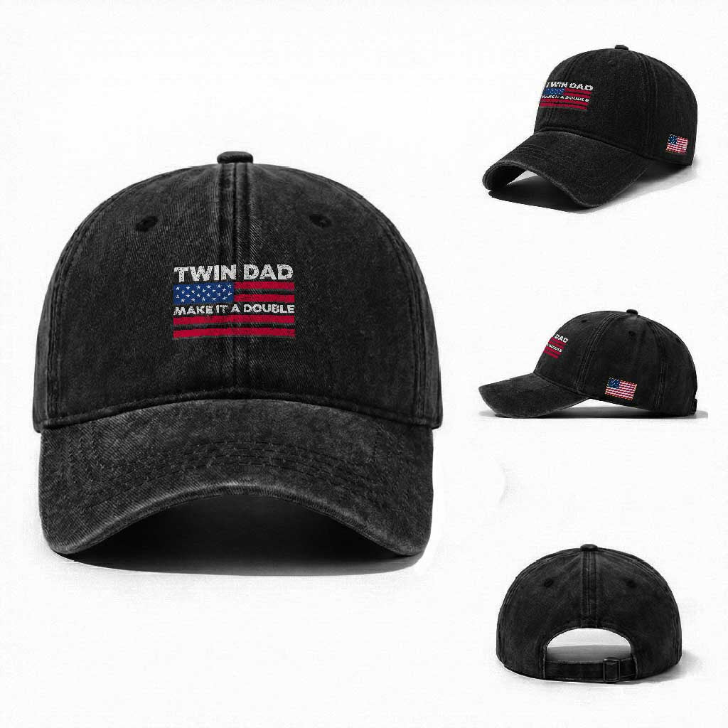 Retro Twin Dad Washed Cotton Baseball Cap Make It A Double US Flag Fathers Day