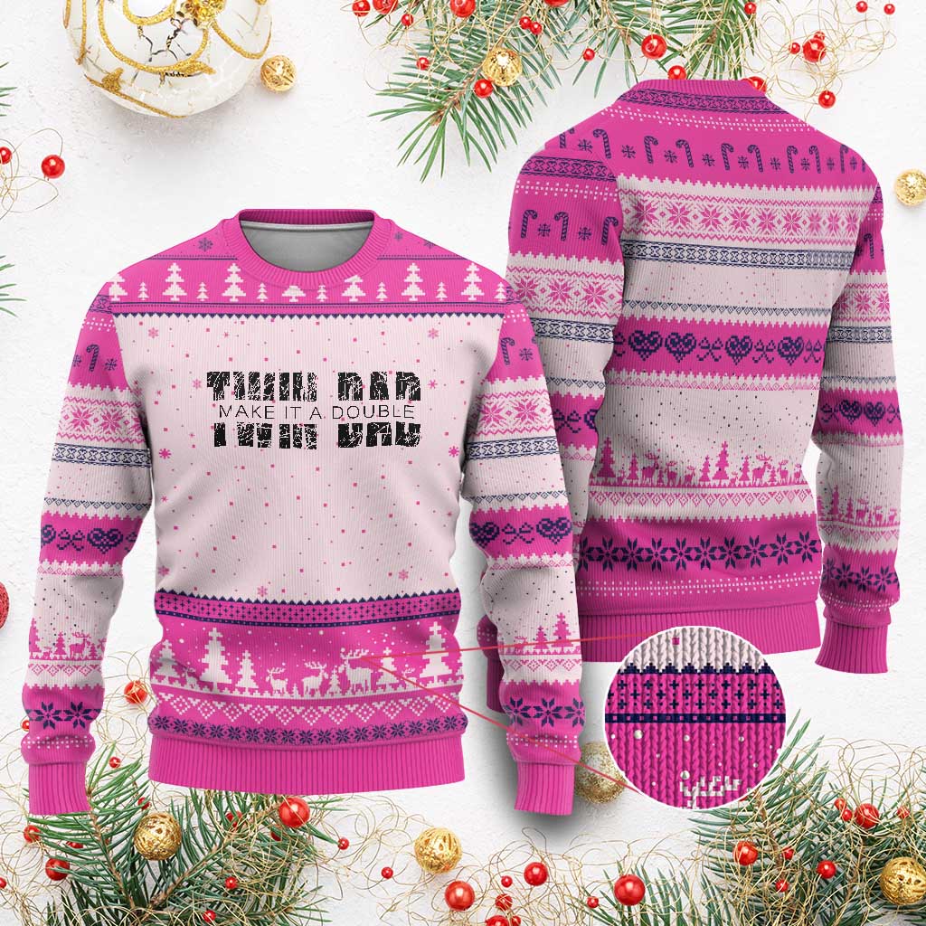 Retro Twin Dad Ugly Christmas Sweater Subtle Make It A Double Fathers Day