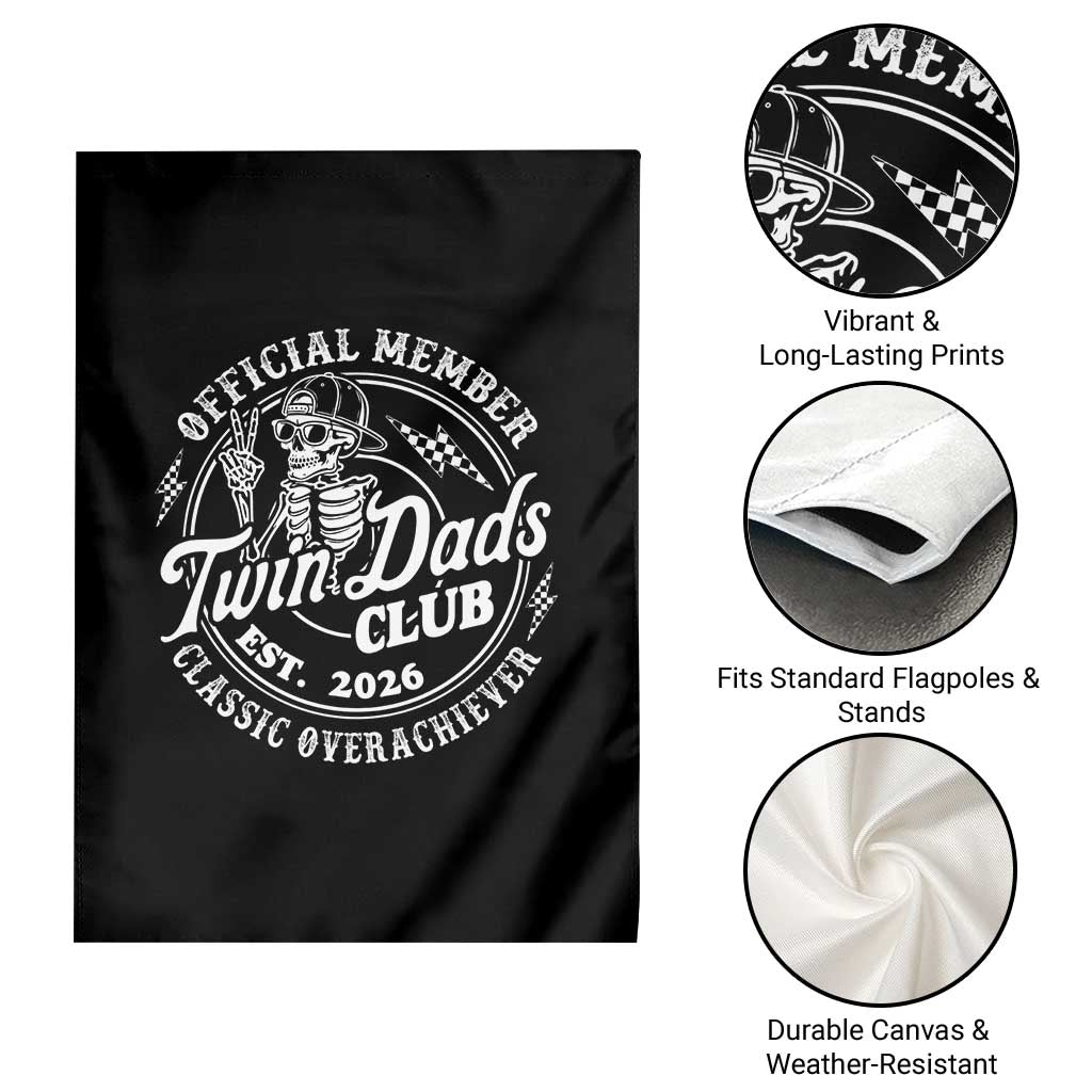 Retro Twin Dad Est 2026 Garden Flag Funny Skeleton Dad Classic Overachiever Fathers Day