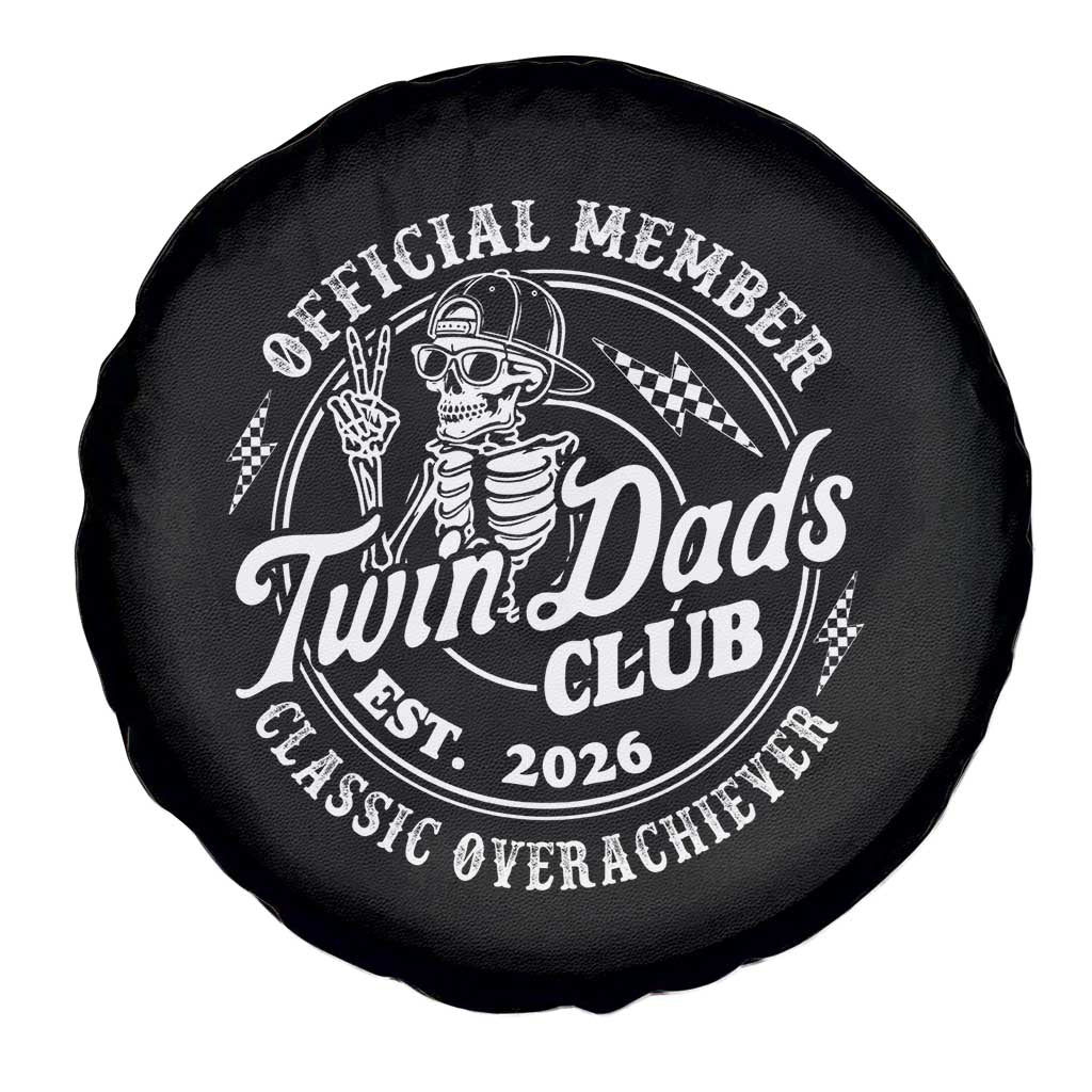 Retro Twin Dad Est 2026 Spare Tire Cover Funny Skeleton Dad Classic Overachiever Fathers Day