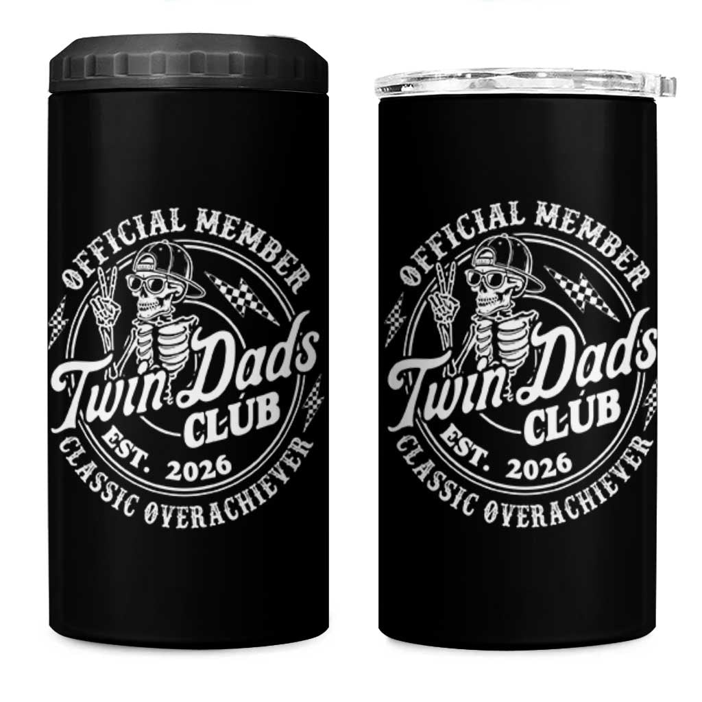 Retro Twin Dad Est 2026 4 in 1 Can Cooler Tumbler Funny Skeleton Dad Classic Overachiever Fathers Day
