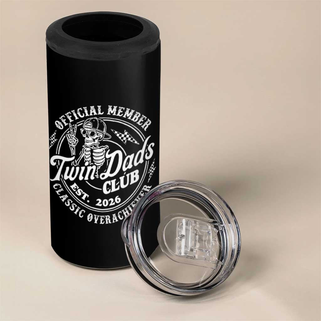Retro Twin Dad Est 2026 4 in 1 Can Cooler Tumbler Funny Skeleton Dad Classic Overachiever Fathers Day