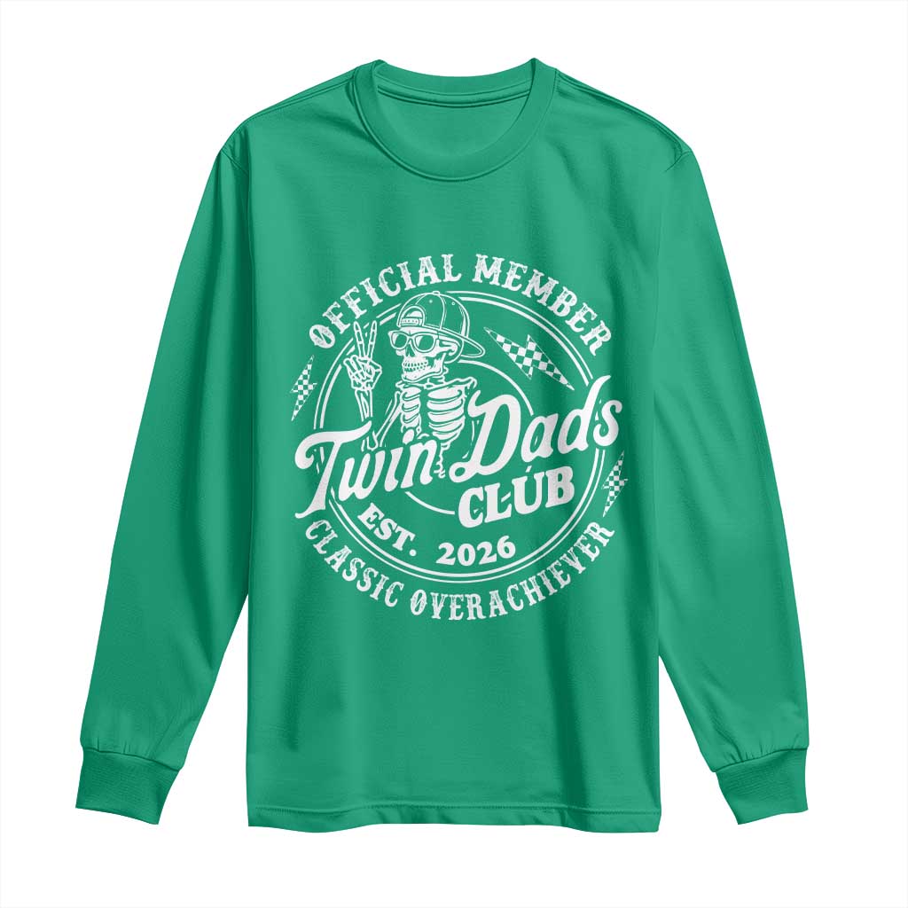 Retro Twin Dad Est 2026 Long Sleeve Shirt Funny Skeleton Dad Classic Overachiever Fathers Day
