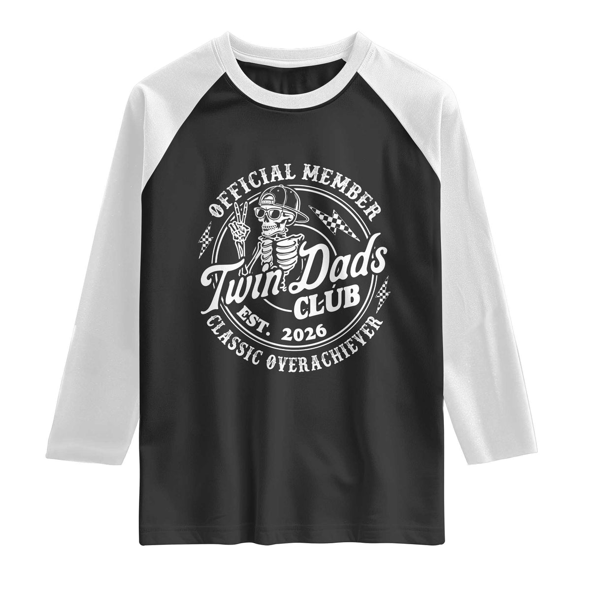 Retro Twin Dad Est 2026 Raglan Shirt Funny Skeleton Dad Classic Overachiever Fathers Day