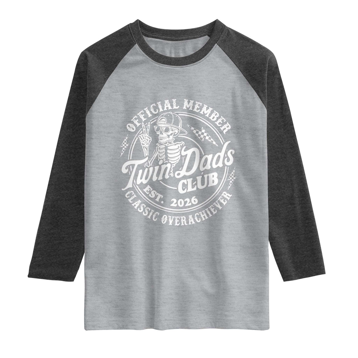Retro Twin Dad Est 2026 Raglan Shirt Funny Skeleton Dad Classic Overachiever Fathers Day