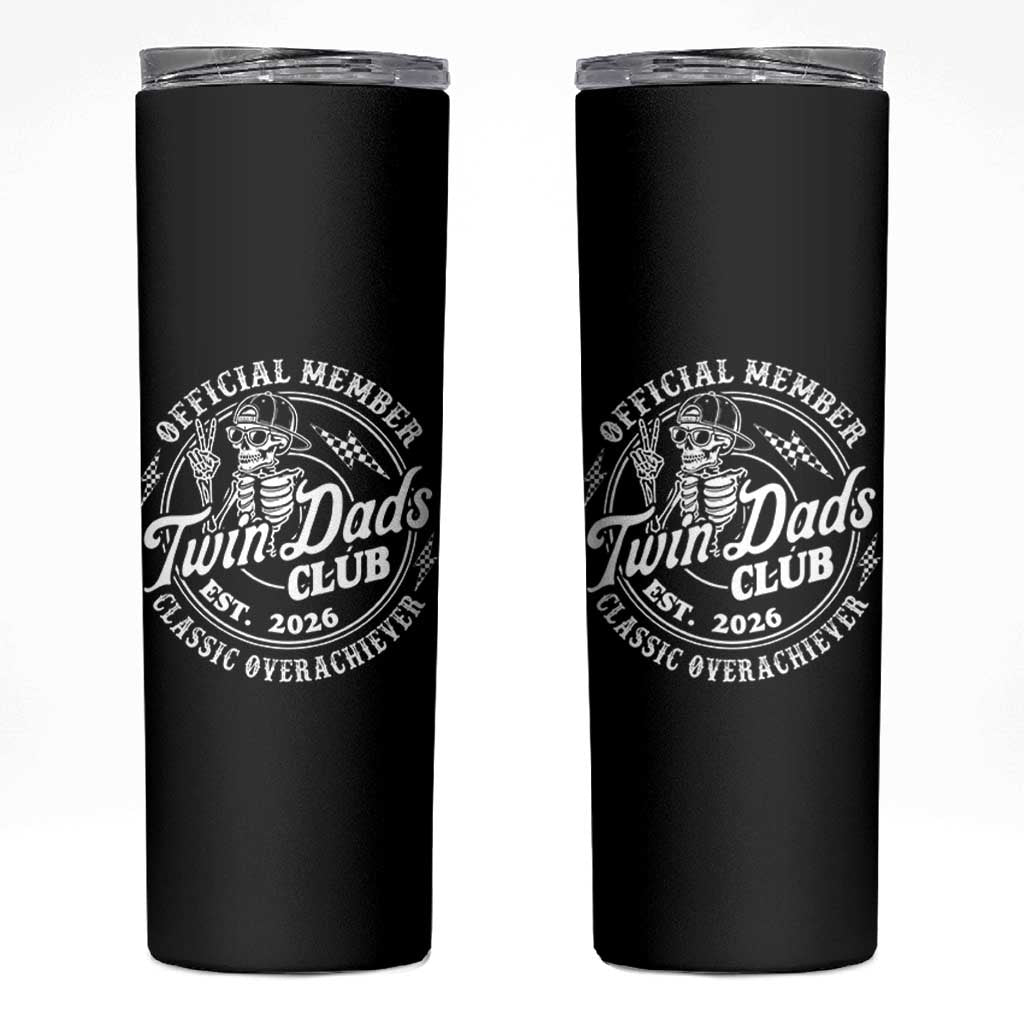 Retro Twin Dad Est 2026 Skinny Tumbler Funny Skeleton Dad Classic Overachiever Fathers Day