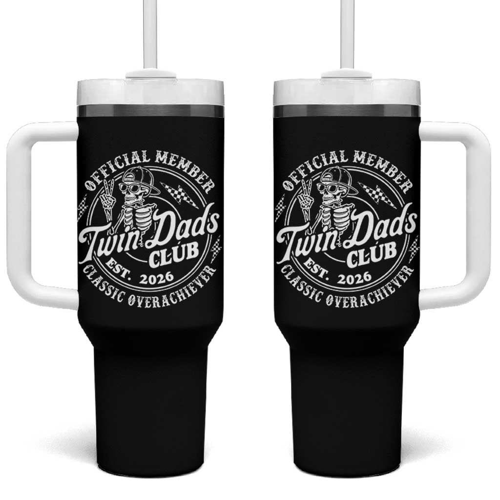 Retro Twin Dad Est 2026 Tumbler With Handle Funny Skeleton Dad Classic Overachiever Fathers Day