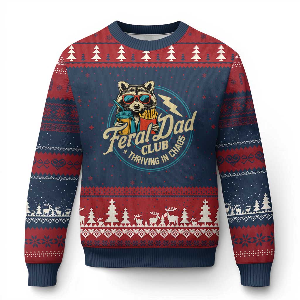 Feral Dad Club Ugly Christmas Sweater Funny Raccoon Dad Birthday Fathers Day Gift