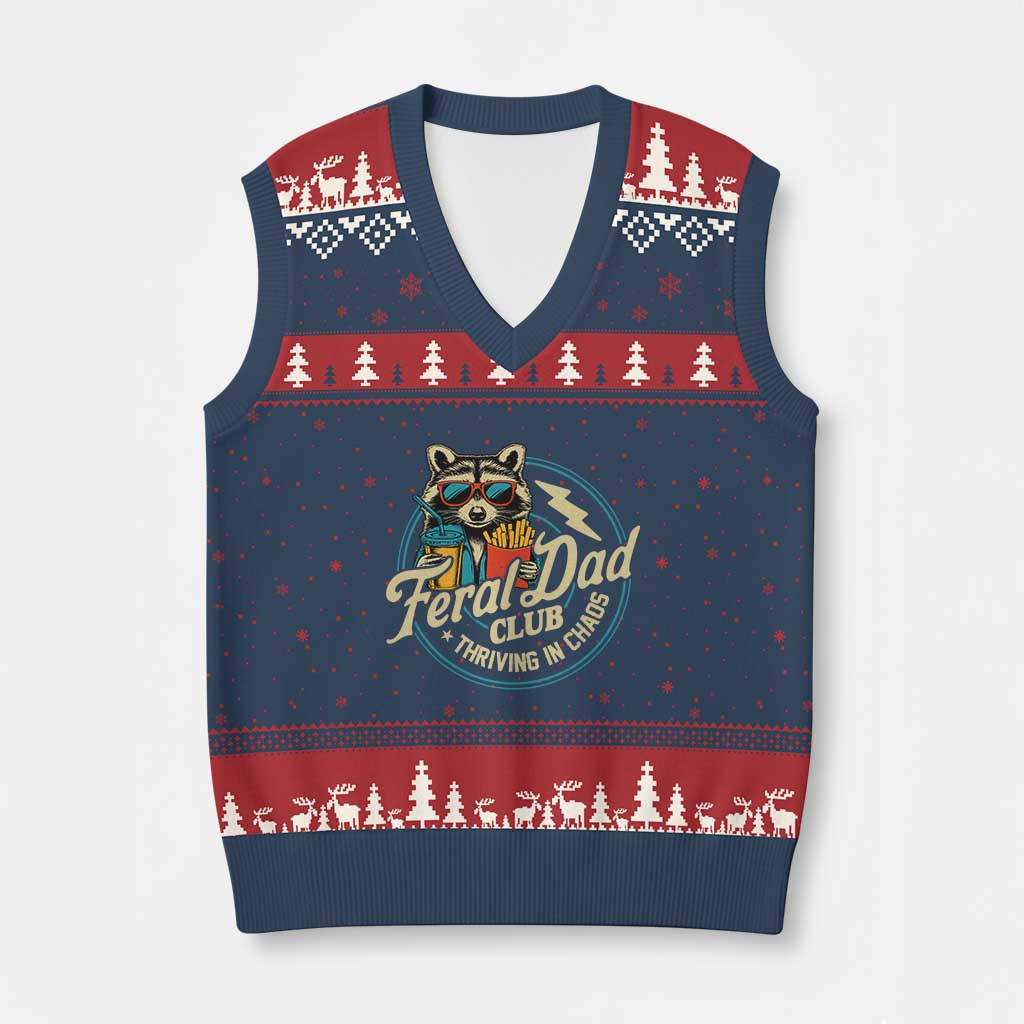 Feral Dad Club V-Neck Knit Sweater Vest Funny Raccoon Dad Birthday Fathers Day Gift