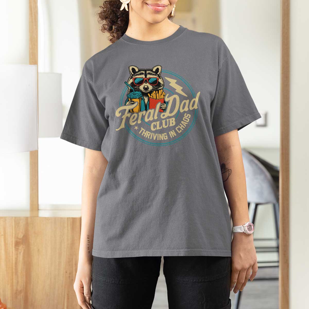 Feral Dad Club T Shirt For Women Funny Raccoon Dad Birthday Fathers Day Gift