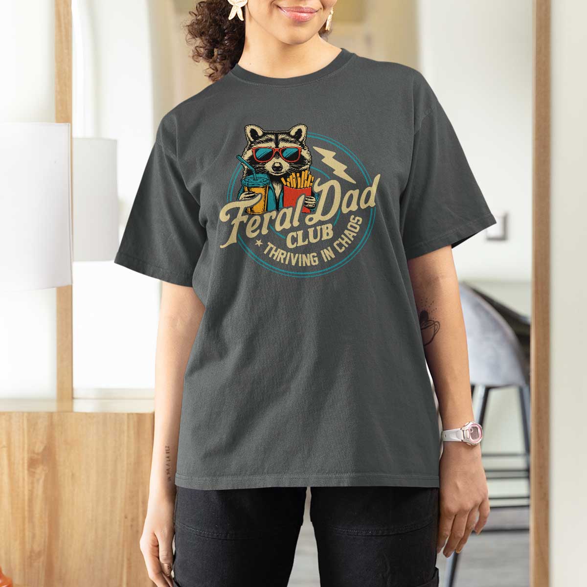 Feral Dad Club T Shirt For Women Funny Raccoon Dad Birthday Fathers Day Gift