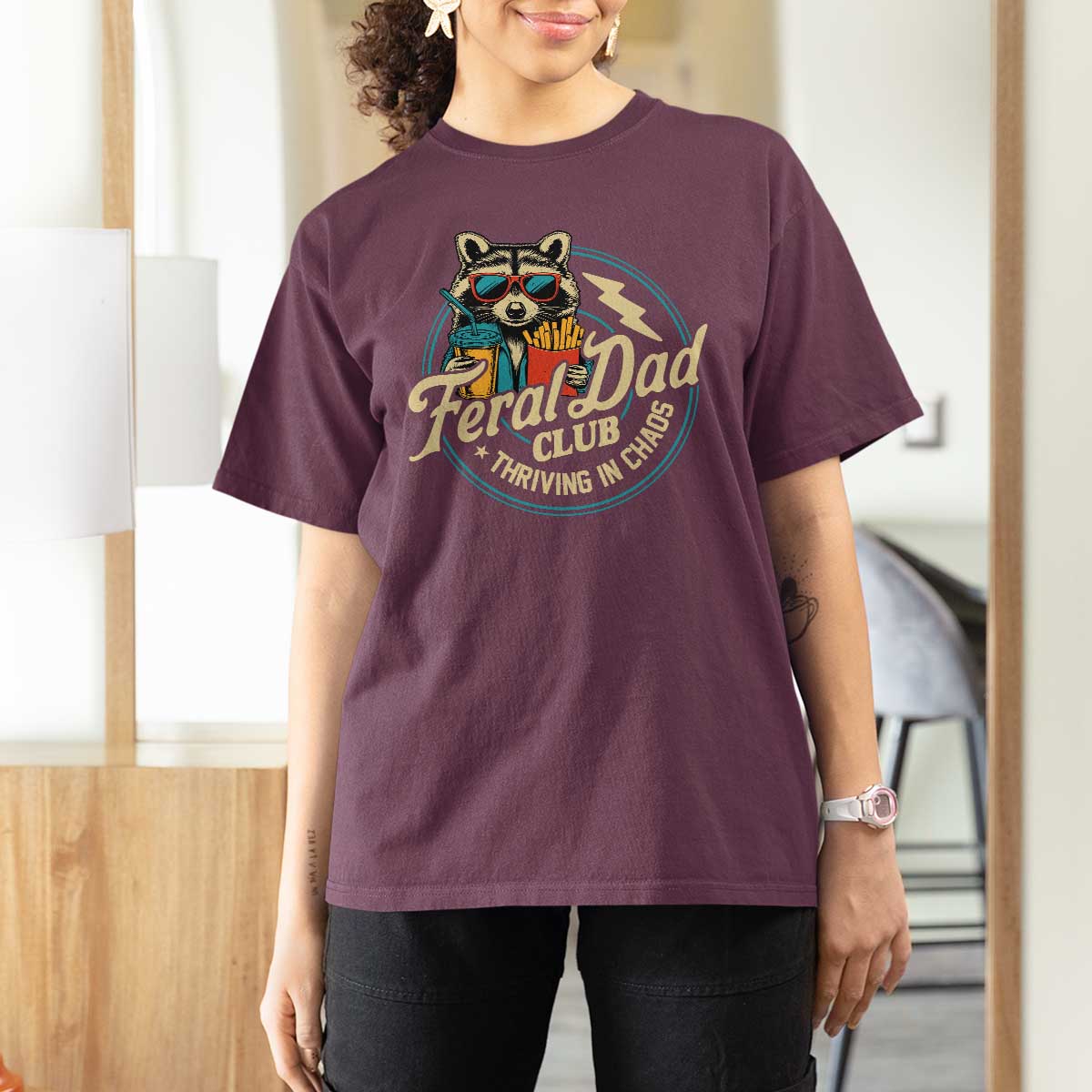 Feral Dad Club T Shirt For Women Funny Raccoon Dad Birthday Fathers Day Gift