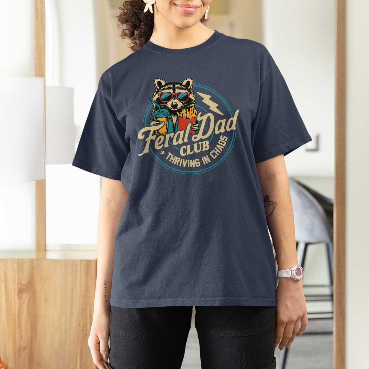 Feral Dad Club T Shirt For Women Funny Raccoon Dad Birthday Fathers Day Gift