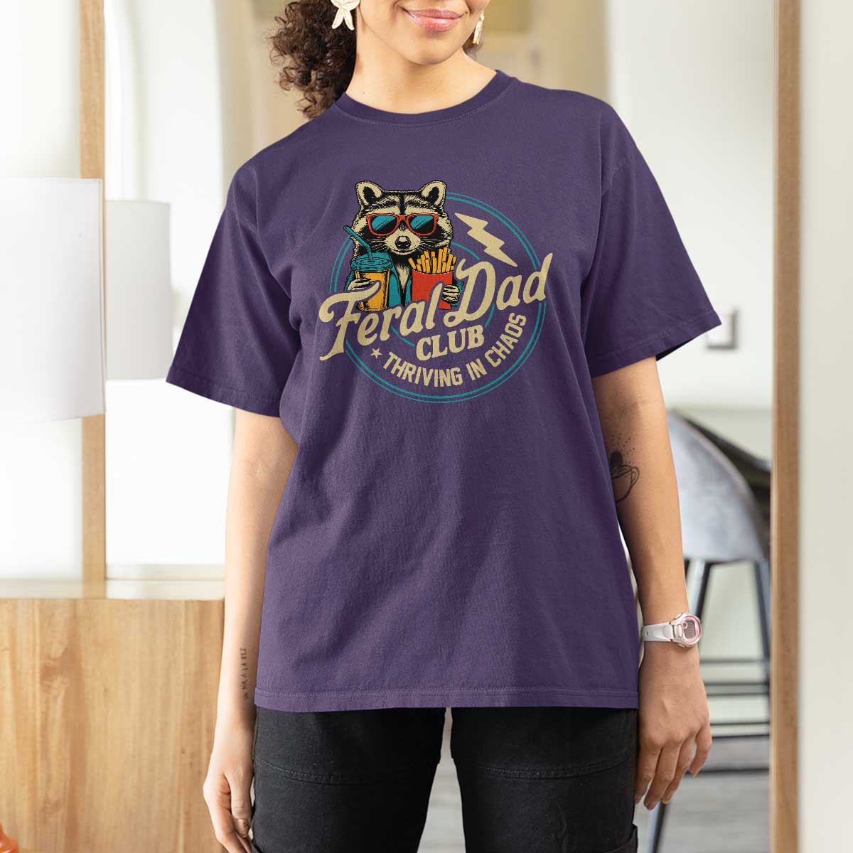 Feral Dad Club T Shirt For Women Funny Raccoon Dad Birthday Fathers Day Gift