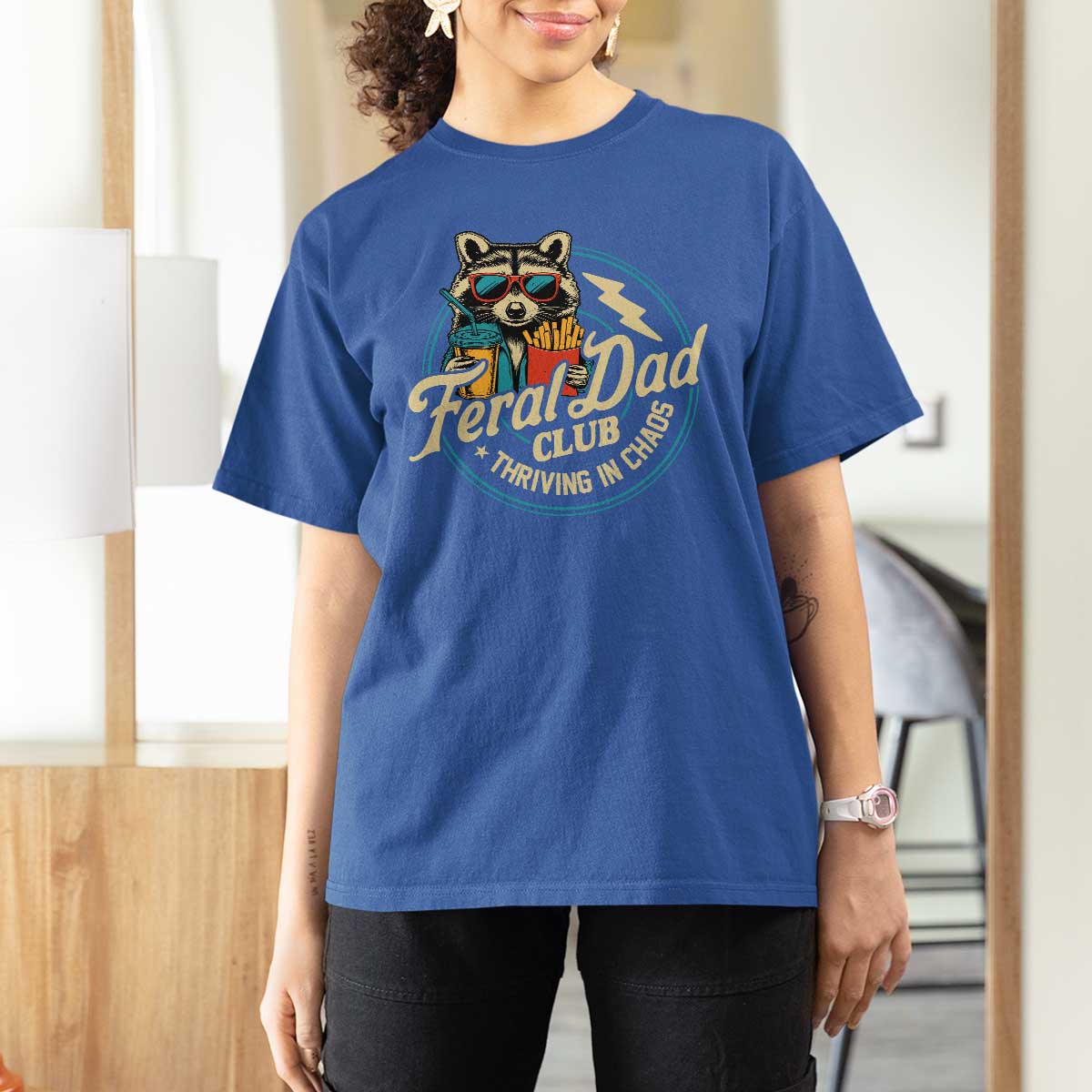 Feral Dad Club T Shirt For Women Funny Raccoon Dad Birthday Fathers Day Gift