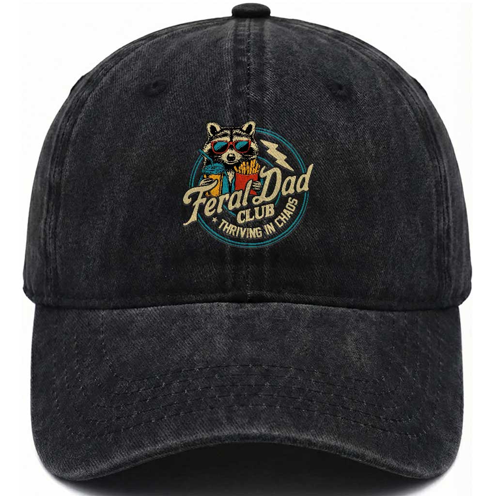 Feral Dad Club Washed Cotton Baseball Cap Funny Raccoon Dad Birthday Fathers Day Gift