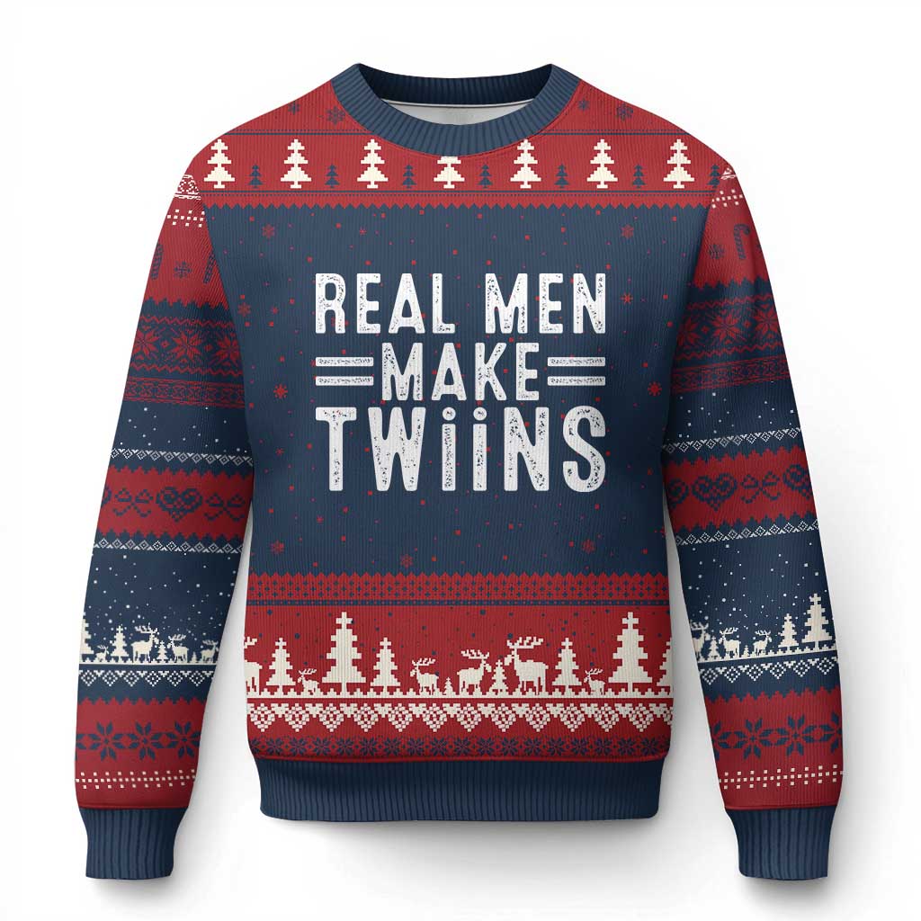 Funny Twin Dad Ugly Christmas Sweater Real Men Make Twins Daddy Humor Fathers Day