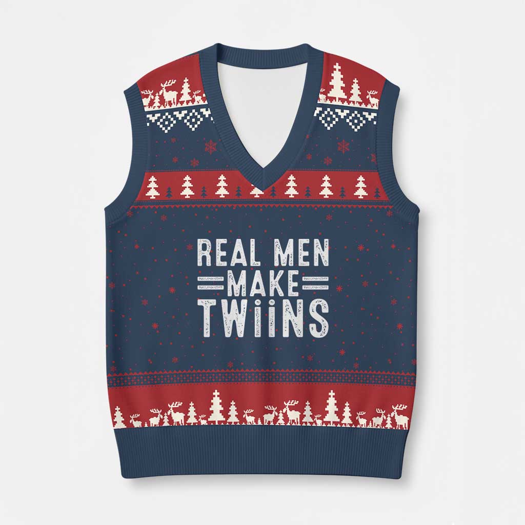 Funny Twin Dad V-Neck Knit Sweater Vest Real Men Make Twins Daddy Humor Fathers Day