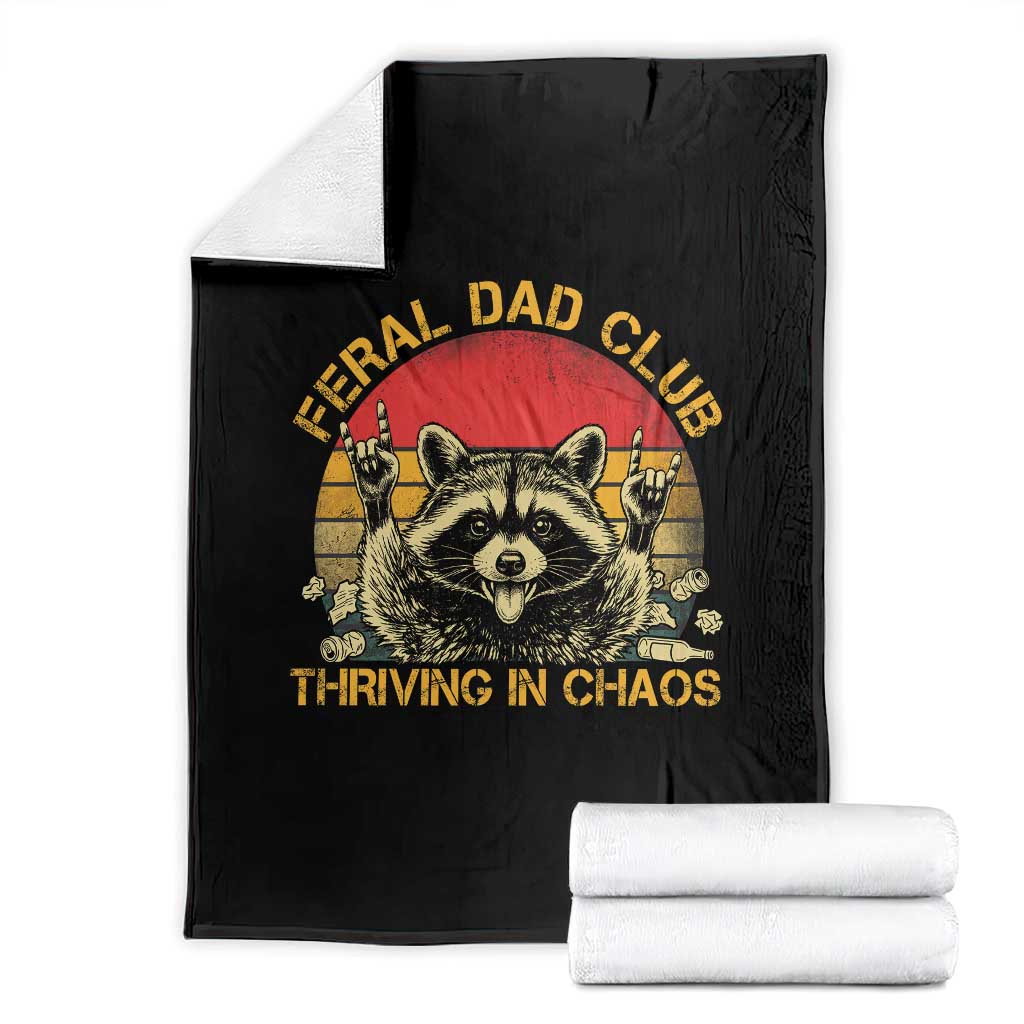 Feral Dad Club Throw Blanket Funny Raccoon Dad Retro Fathers Day Gift