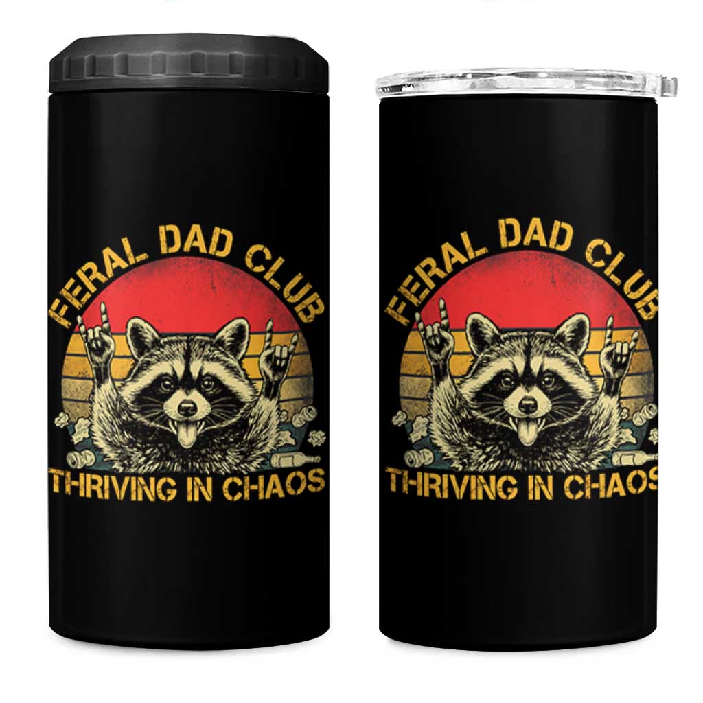 Feral Dad Club 4 in 1 Can Cooler Tumbler Funny Raccoon Dad Retro Fathers Day Gift