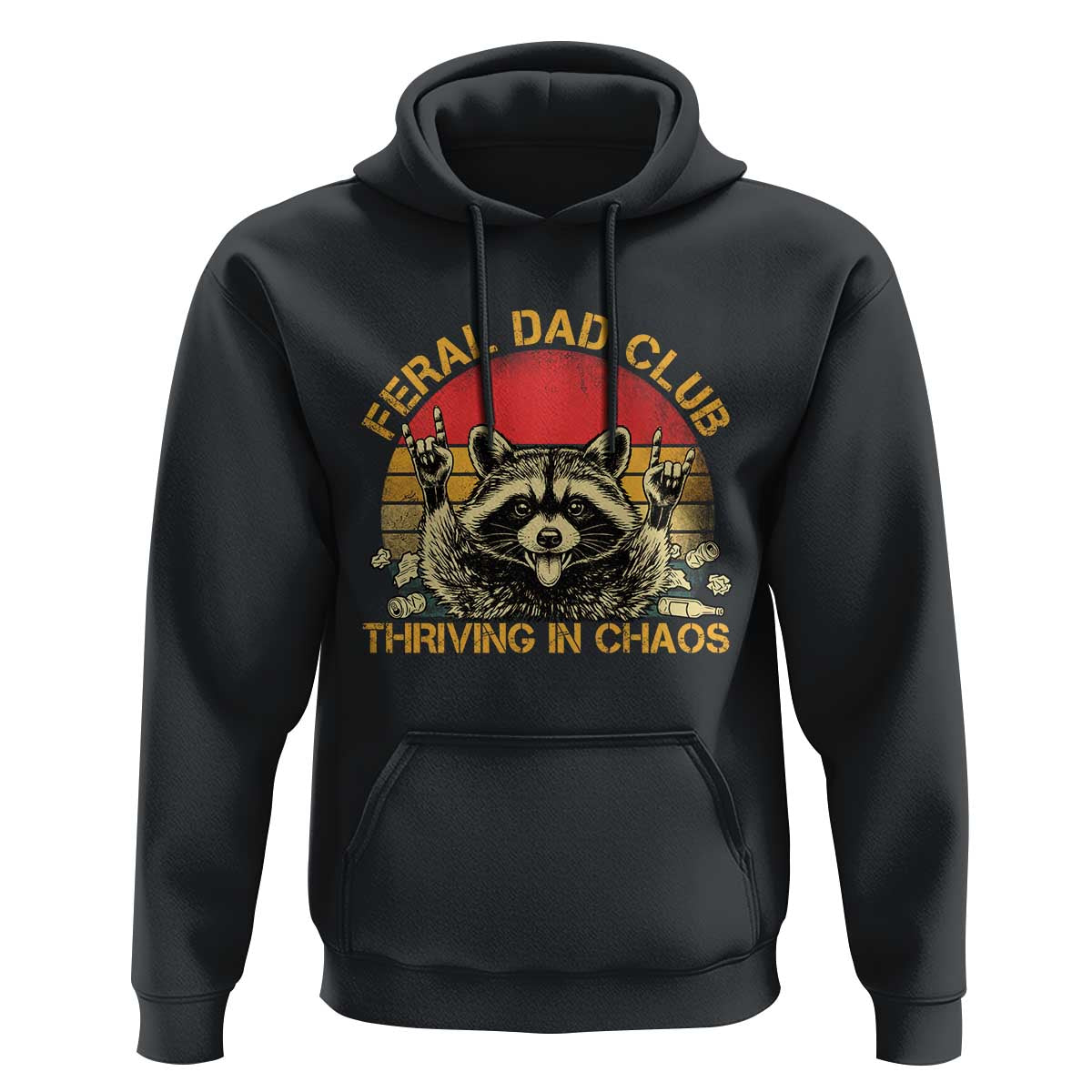 Feral Dad Club Hoodie Funny Raccoon Dad Retro Fathers Day Gift