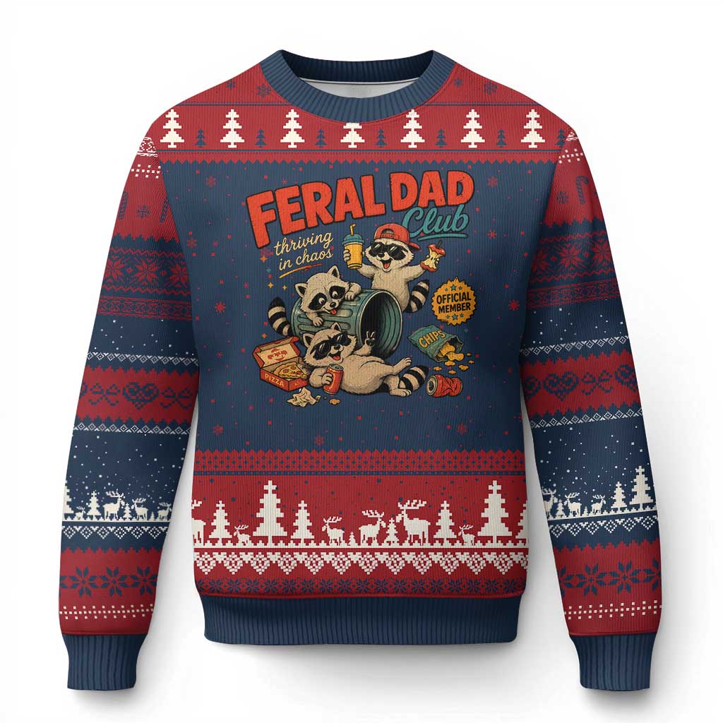 Funny Raccoon Dad Ugly Christmas Sweater Feral Dad Club Fathers Day Gift