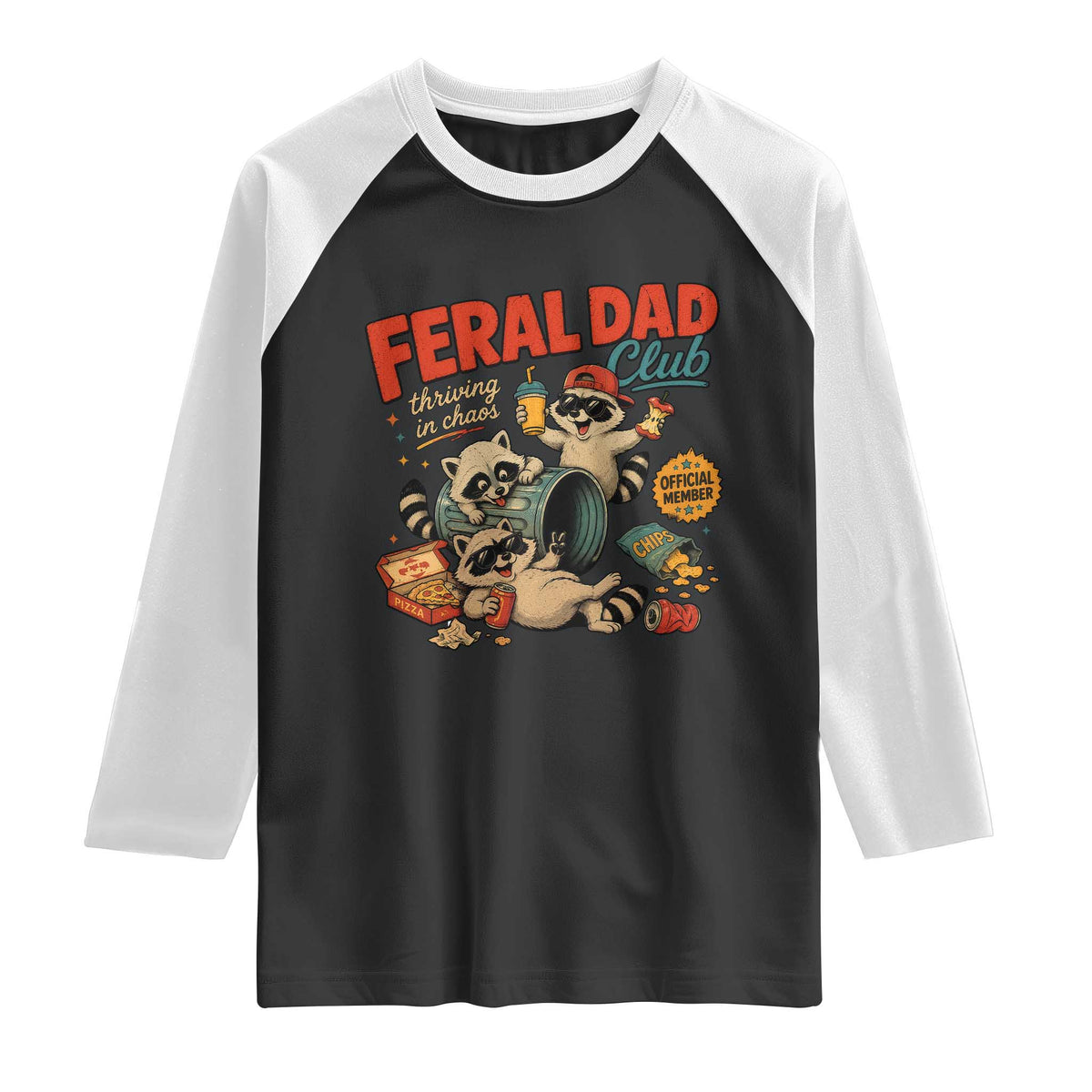 Funny Raccoon Dad Raglan Shirt Feral Dad Club Fathers Day Gift