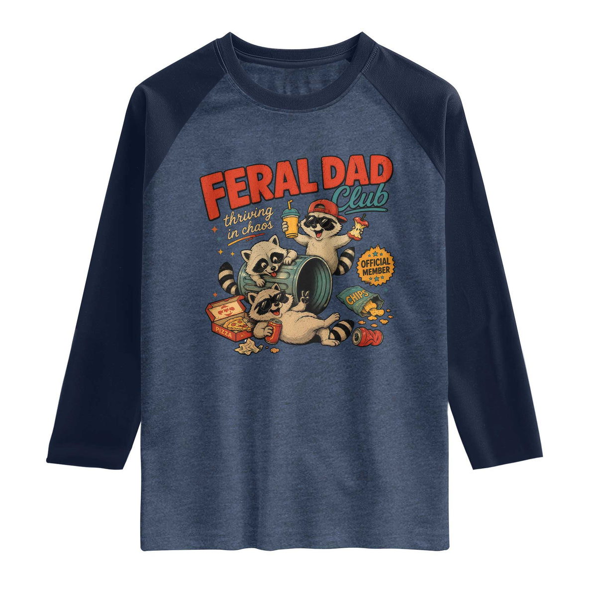 Funny Raccoon Dad Raglan Shirt Feral Dad Club Fathers Day Gift