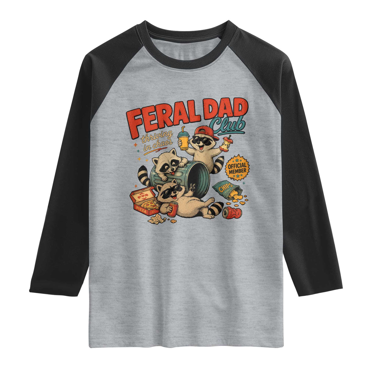 Funny Raccoon Dad Raglan Shirt Feral Dad Club Fathers Day Gift