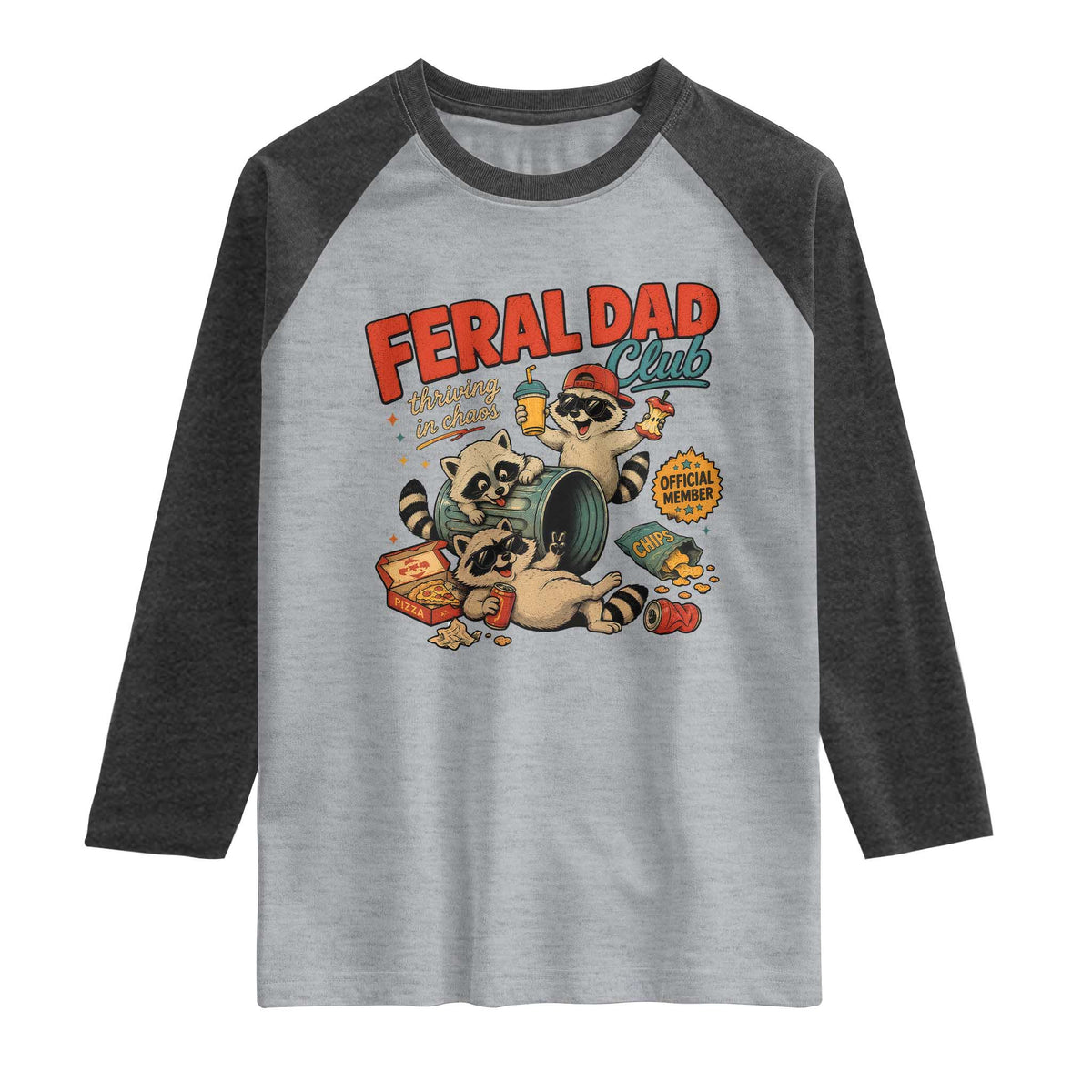 Funny Raccoon Dad Raglan Shirt Feral Dad Club Fathers Day Gift