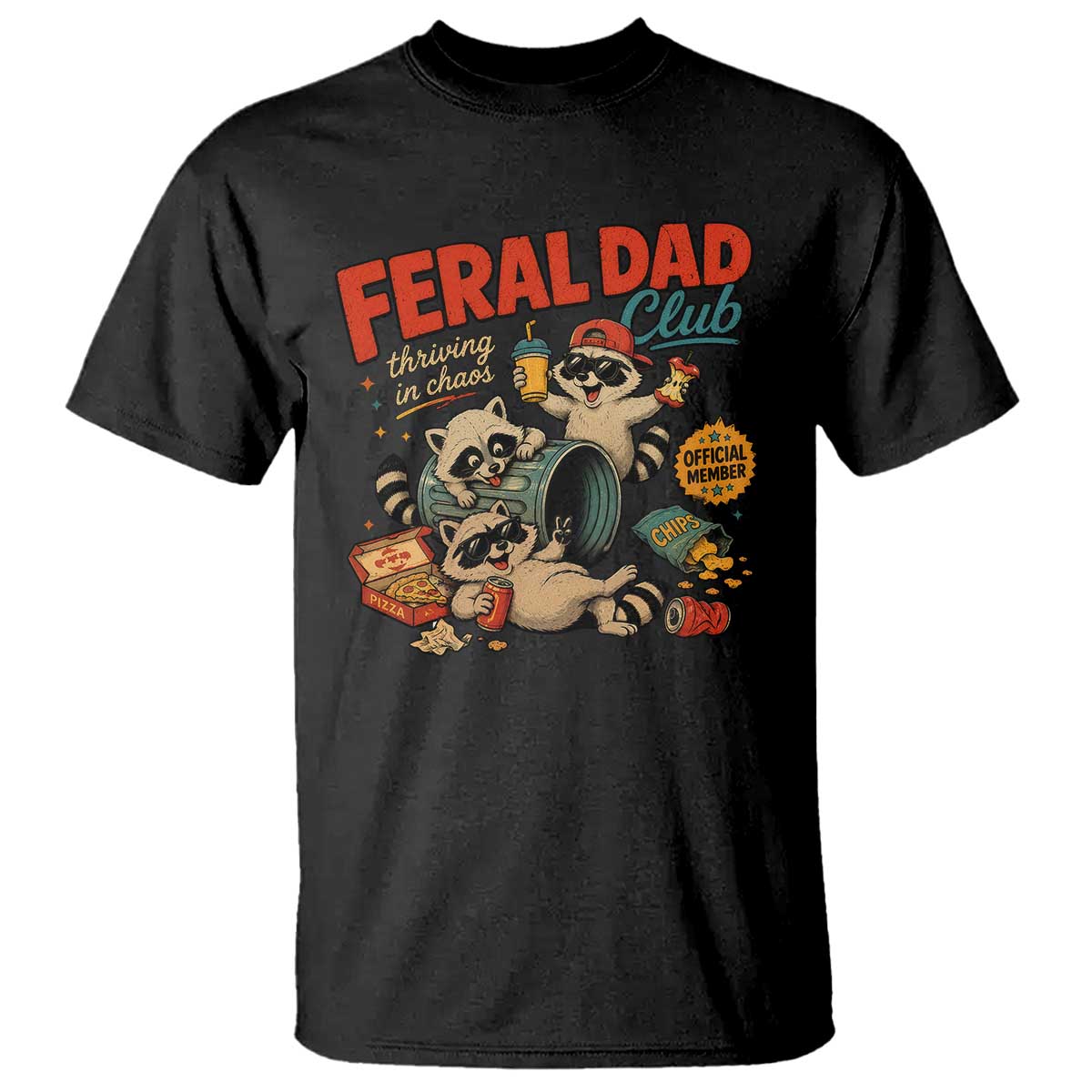 Funny Raccoon Dad T Shirt Feral Dad Club Fathers Day Gift
