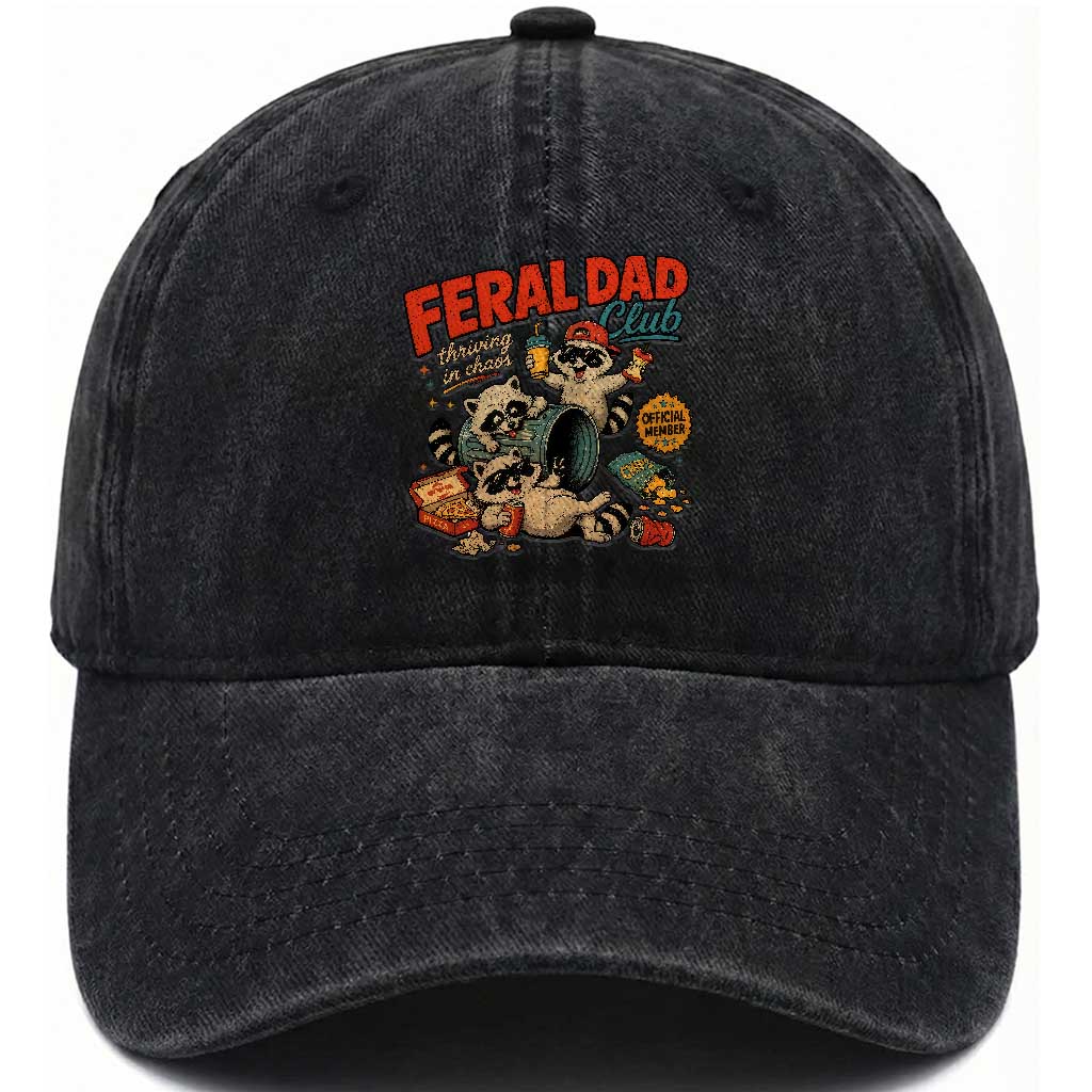 Funny Raccoon Dad Washed Cotton Baseball Cap Feral Dad Club Fathers Day Gift