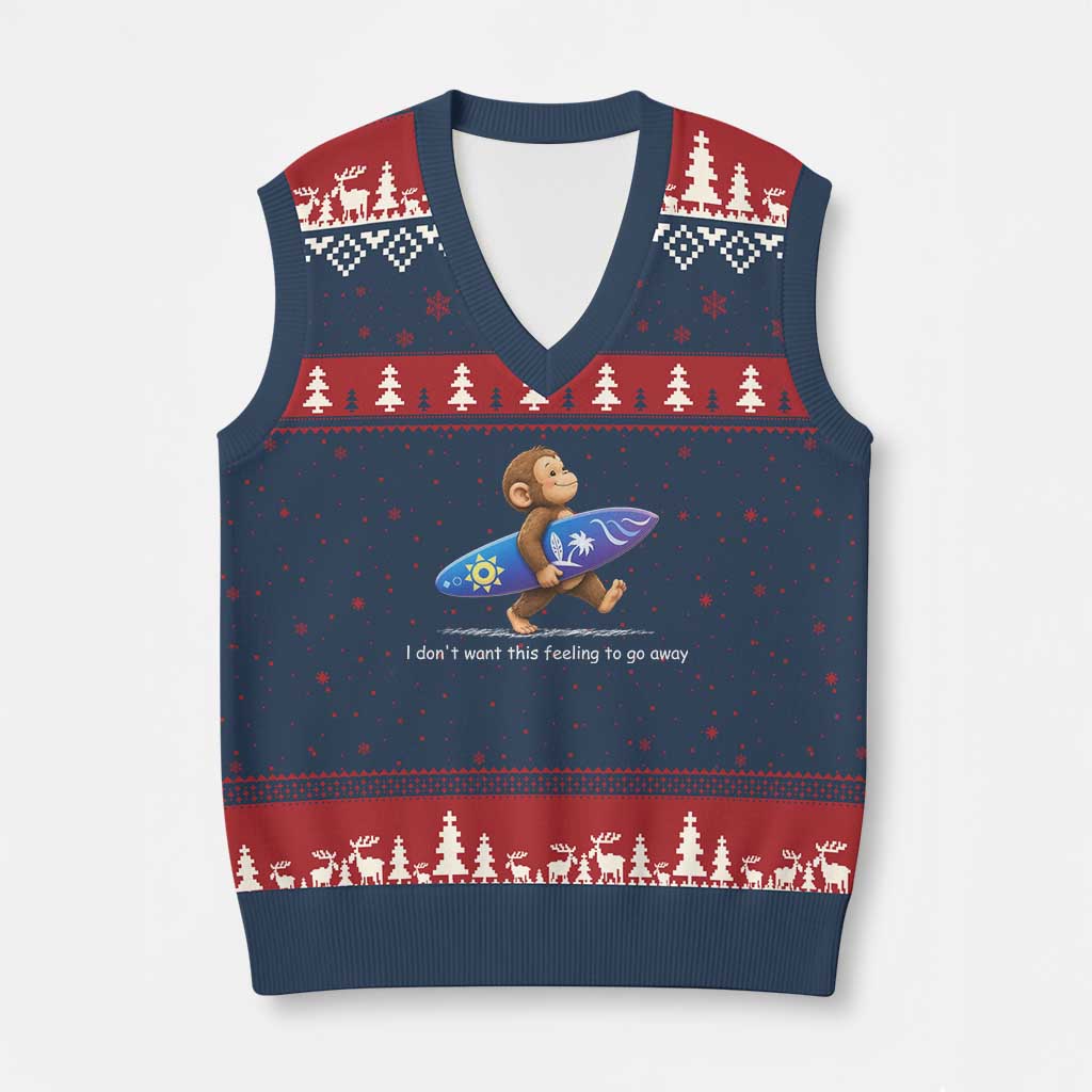 I Dont Want This Feeling To Go Away V-Neck Knit Sweater Vest Vintage Surf Monkey Nostalgic Summer Beach Vacation