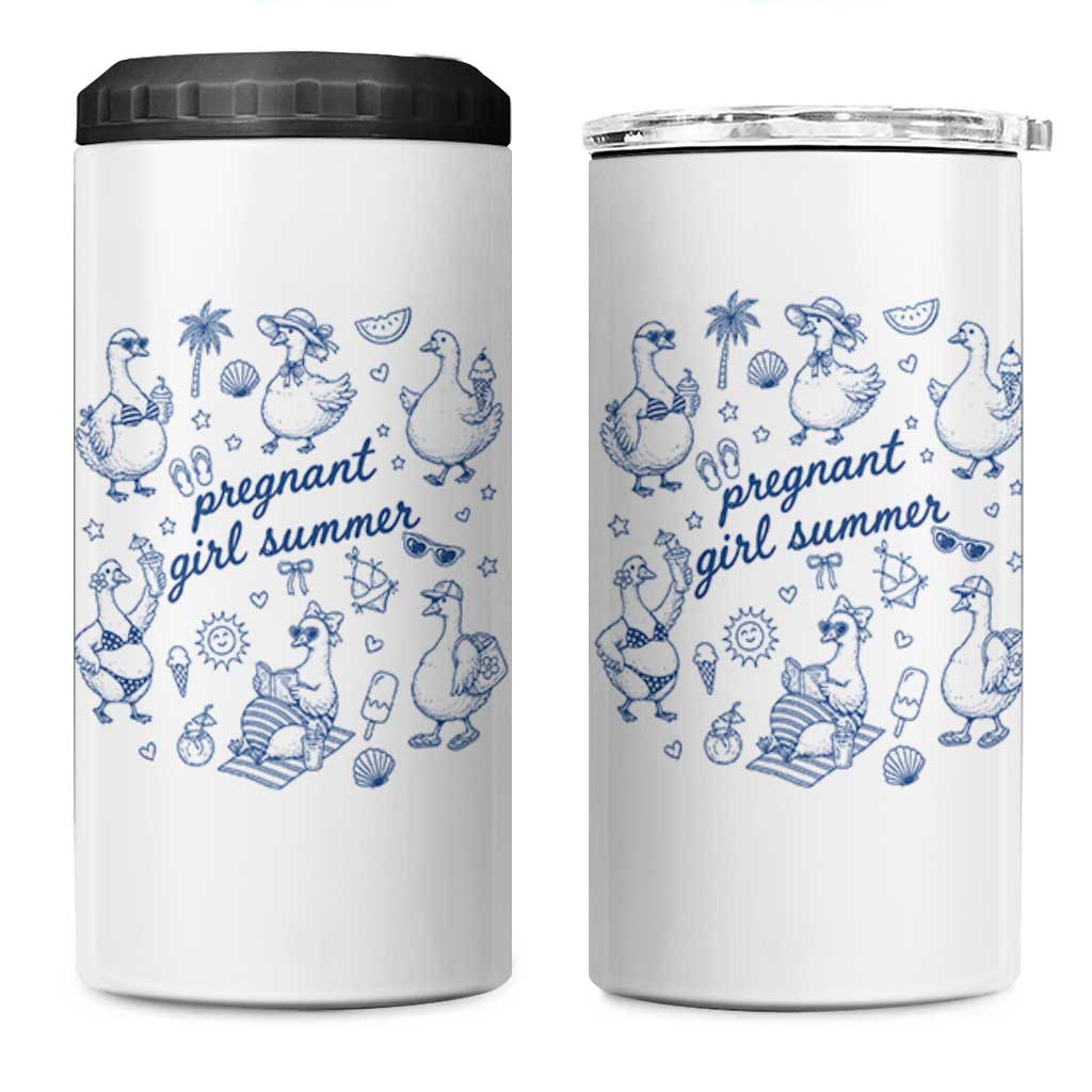 Pregnant Girl Summer 4 in 1 Can Cooler Tumbler Summer Goose Beach Pregnancy Announcement Baby Shower