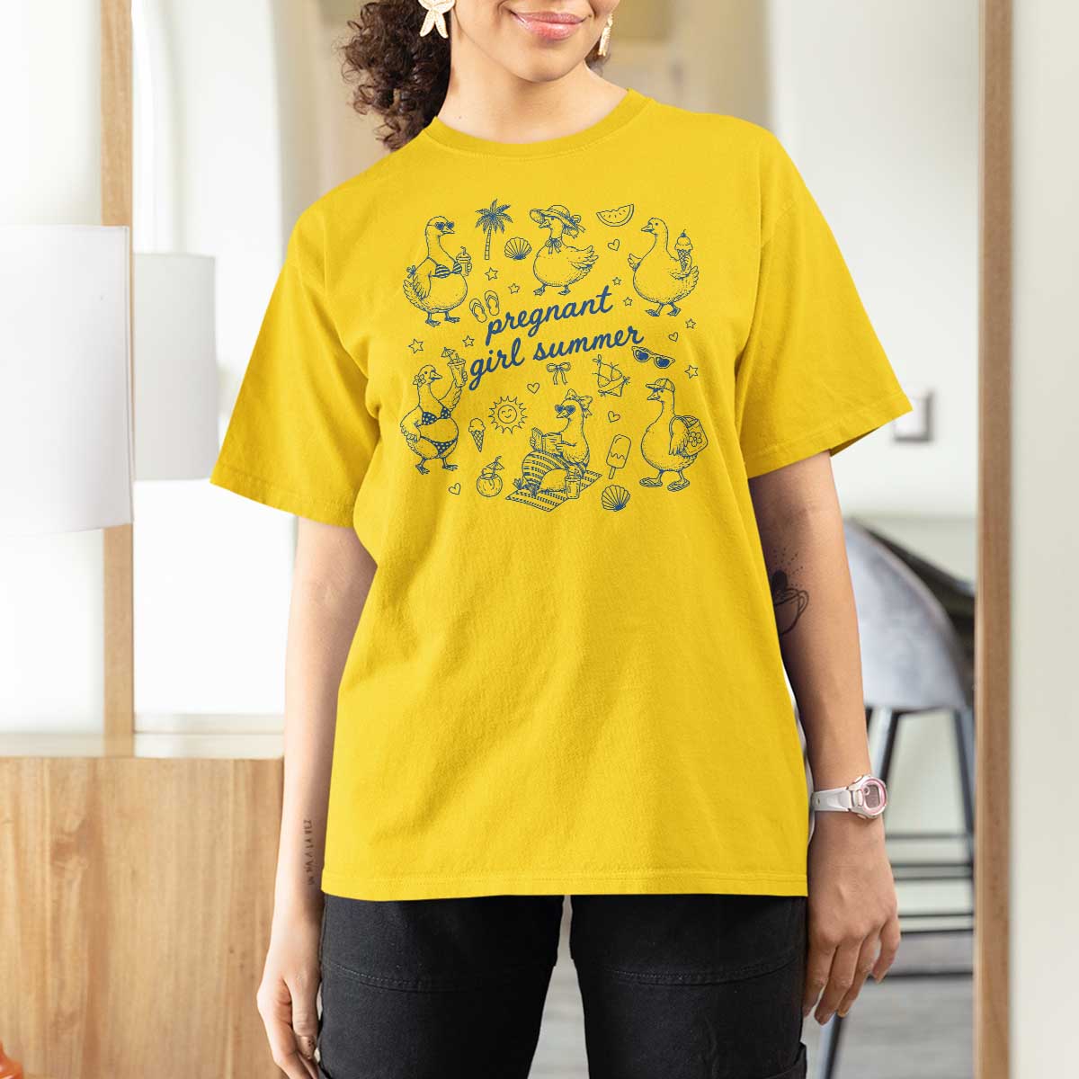 Pregnant Girl Summer T Shirt For Women Summer Goose Beach Pregnancy Announcement Baby Shower