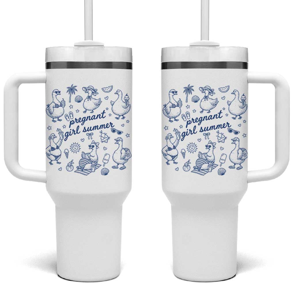 Pregnant Girl Summer Tumbler With Handle Summer Goose Beach Pregnancy Announcement Baby Shower
