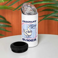 Pregnant Girl Summer 4 in 1 Can Cooler Tumbler Striped Coquette Summer Goose Beach Pregnancy Announcement