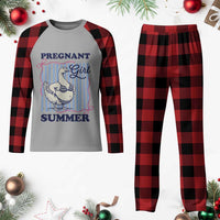 Pregnant Girl Summer Plaid Pajama Set Striped Coquette Summer Goose Beach Pregnancy Announcement