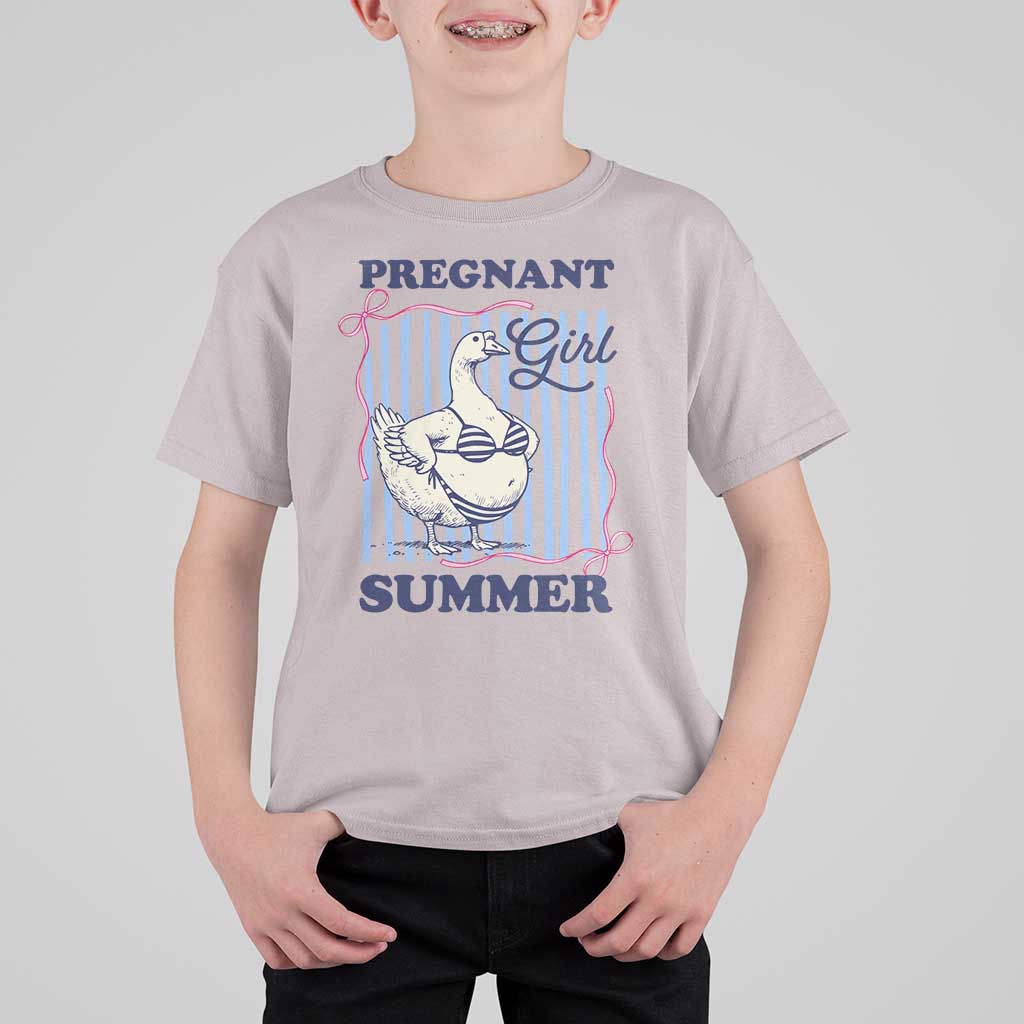Pregnant Girl Summer T Shirt For Kid Striped Coquette Summer Goose Beach Pregnancy Announcement