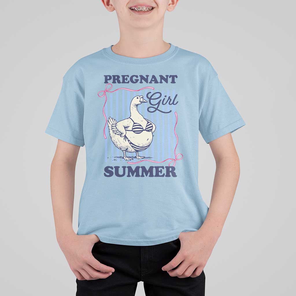 Pregnant Girl Summer T Shirt For Kid Striped Coquette Summer Goose Beach Pregnancy Announcement