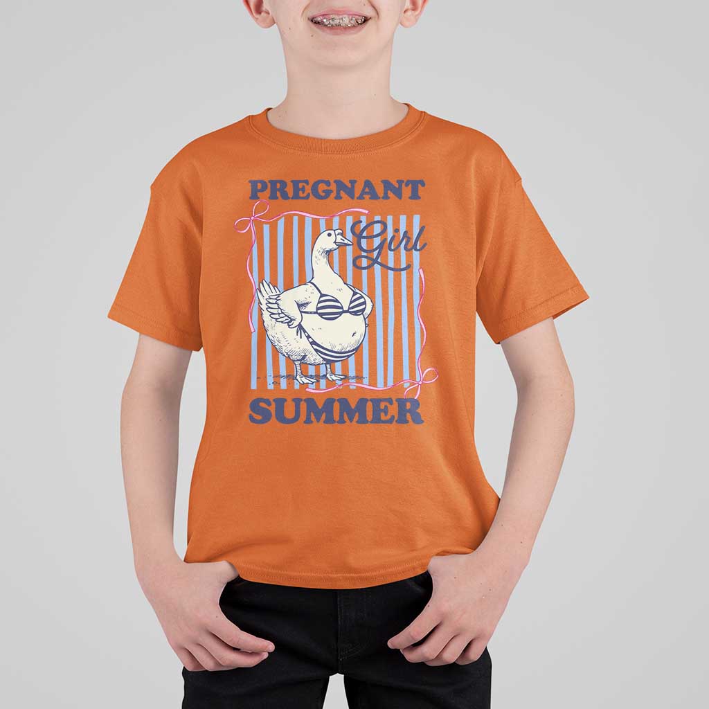 Pregnant Girl Summer T Shirt For Kid Striped Coquette Summer Goose Beach Pregnancy Announcement