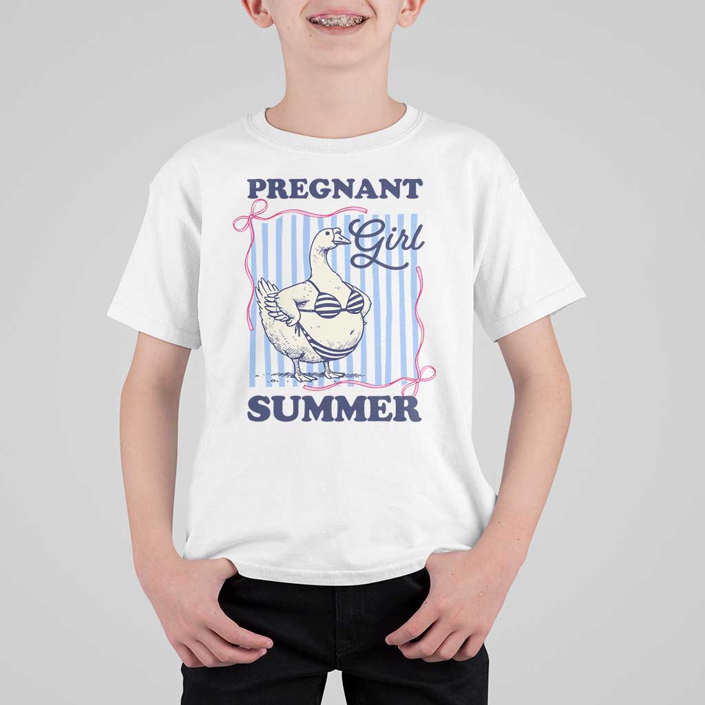 Pregnant Girl Summer T Shirt For Kid Striped Coquette Summer Goose Beach Pregnancy Announcement