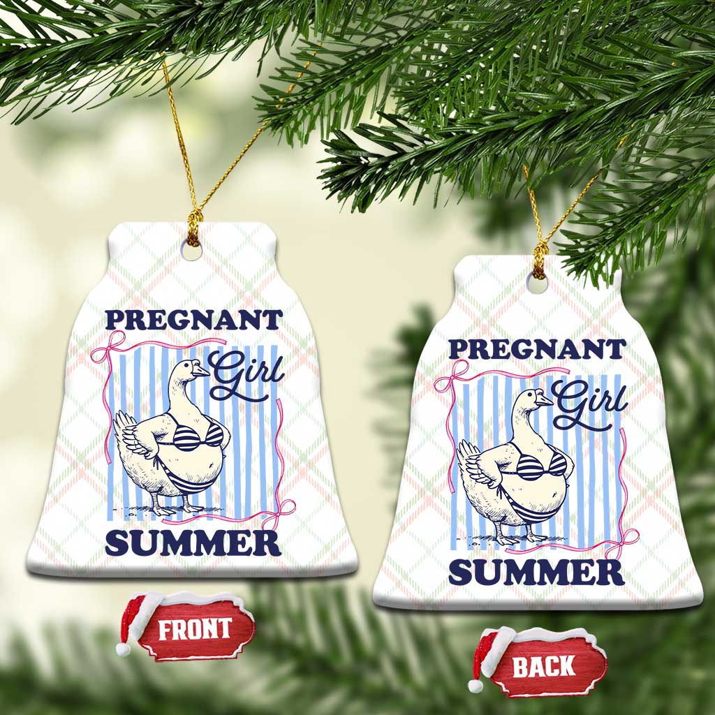 Pregnant Girl Summer Ceramic Ornament Striped Coquette Summer Goose Beach Pregnancy Announcement