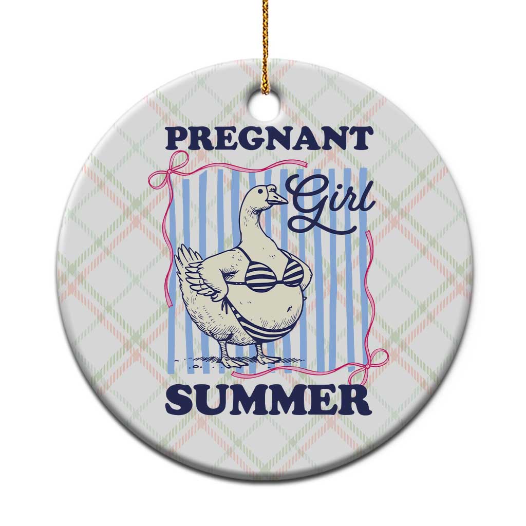 Pregnant Girl Summer Ceramic Ornament Striped Coquette Summer Goose Beach Pregnancy Announcement