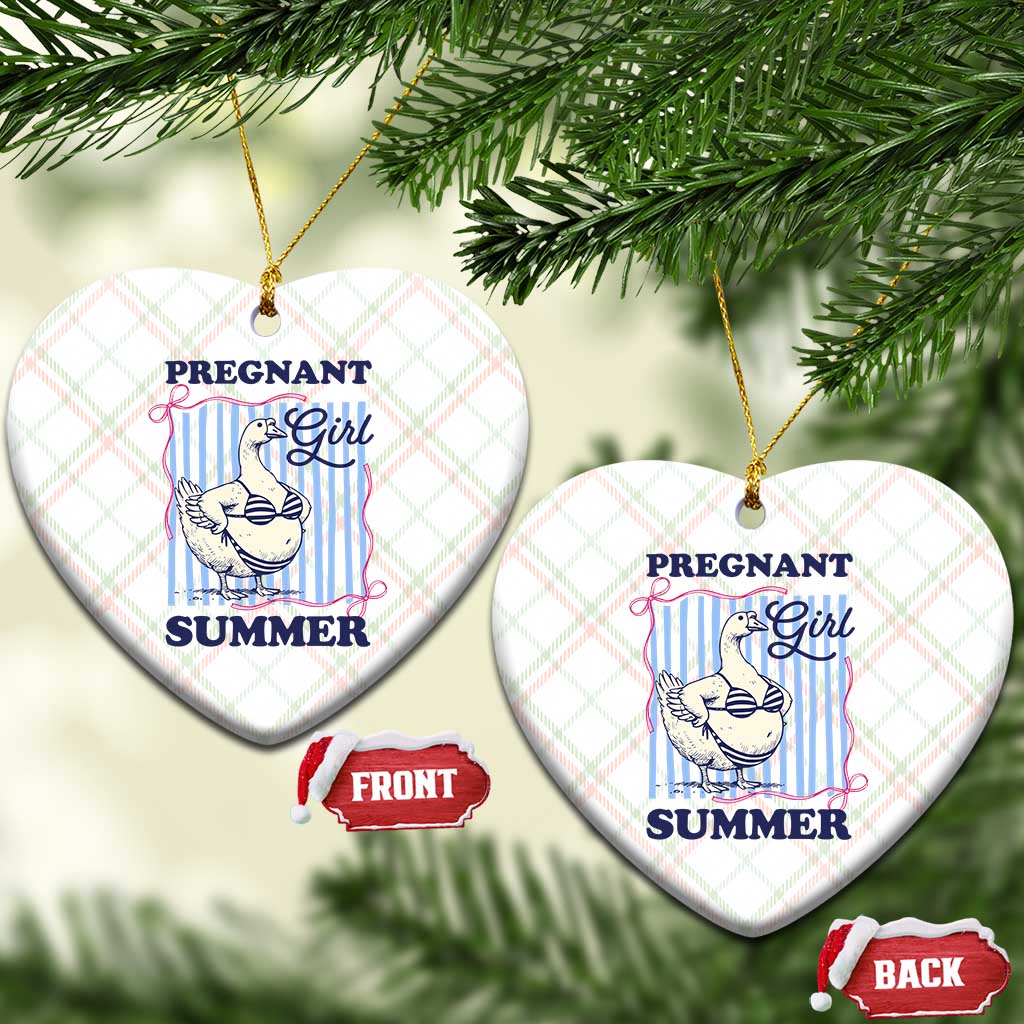 Pregnant Girl Summer Ceramic Ornament Striped Coquette Summer Goose Beach Pregnancy Announcement