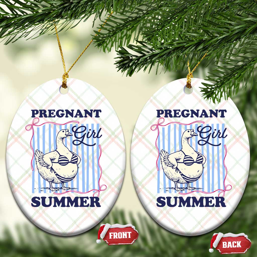 Pregnant Girl Summer Ceramic Ornament Striped Coquette Summer Goose Beach Pregnancy Announcement