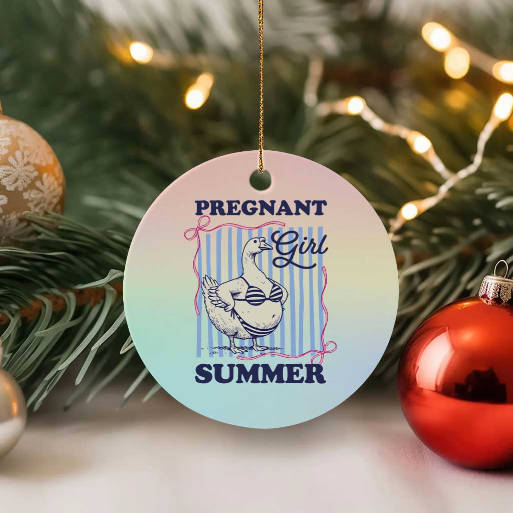 Pregnant Girl Summer Ceramic Ornament Striped Coquette Summer Goose Beach Pregnancy Announcement